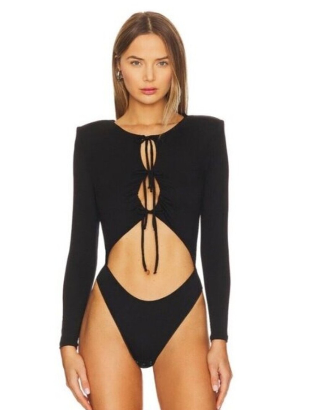NEW Undress Code Con Te Bodysuit Black Long Sleeve Tie Front Small